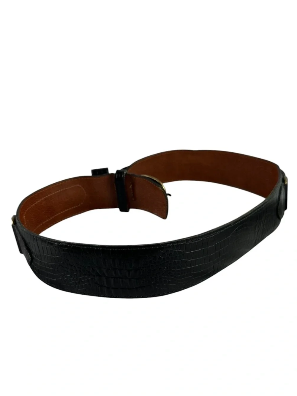 Genuine JOAN & DAVID Black Croc Pattern Leather Belt Small 28-30
